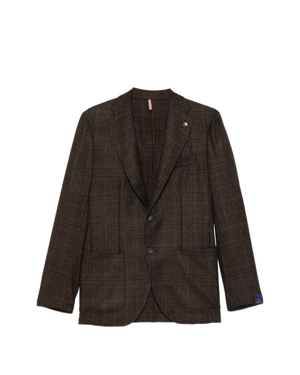 Santaniello Brown Check-Pattern Single-Breasted Blazer for men