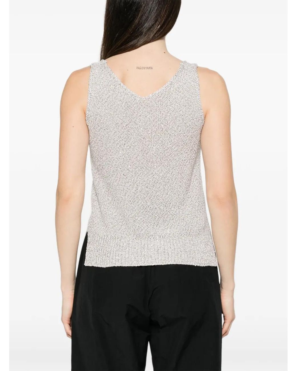 Panicale White Ribbed-Trim V-Neck Top
