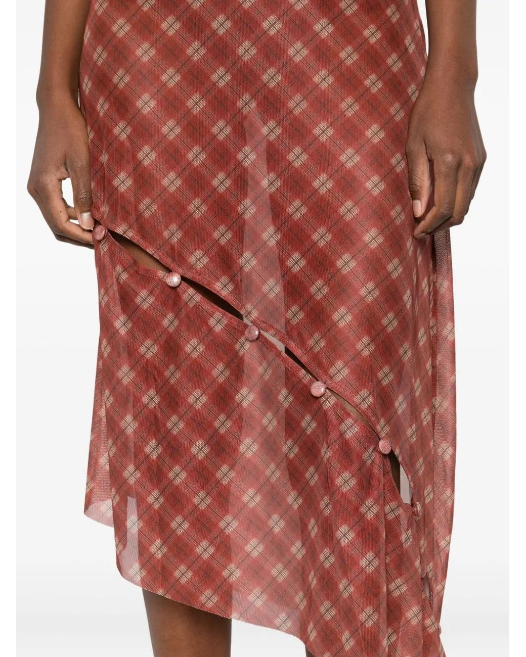 House Of Sunny Red Button-Detail Plaid Skirt