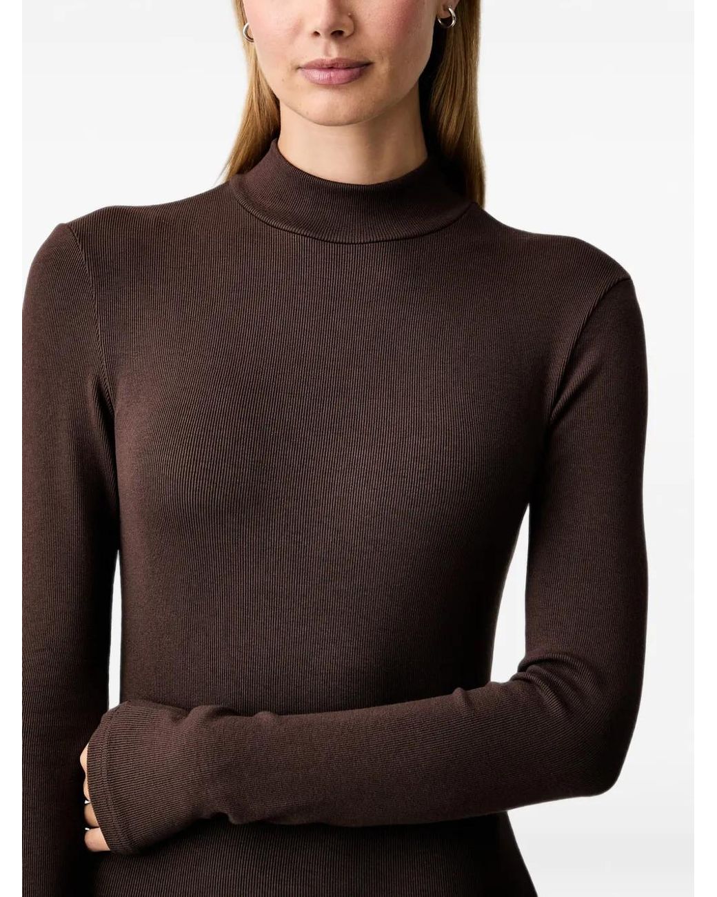 La Mania Brown Fallon Ribbed-Knit High-Neck Maxi Dress