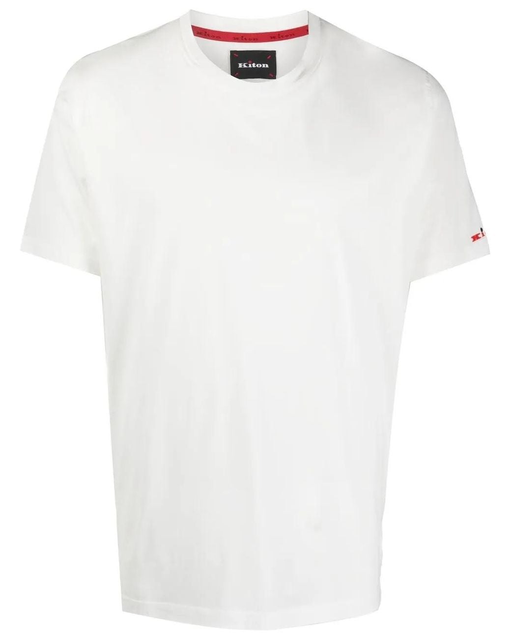 Kiton White Embroidered Logo T-Shirt for men