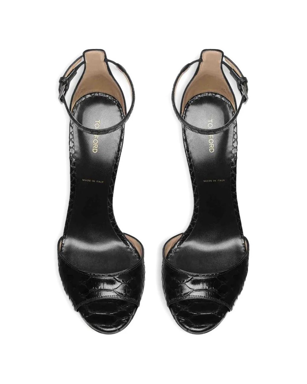 Tom Ford Black Semi Shiny Printed Python Spire Ankle Strap Sandals