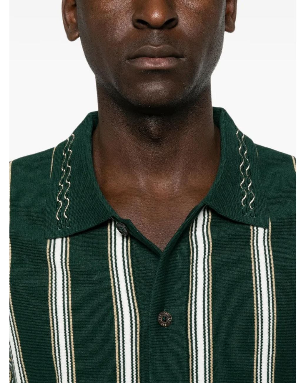 CHE Green Sawyer Striped Knitted Polo Shirt for men