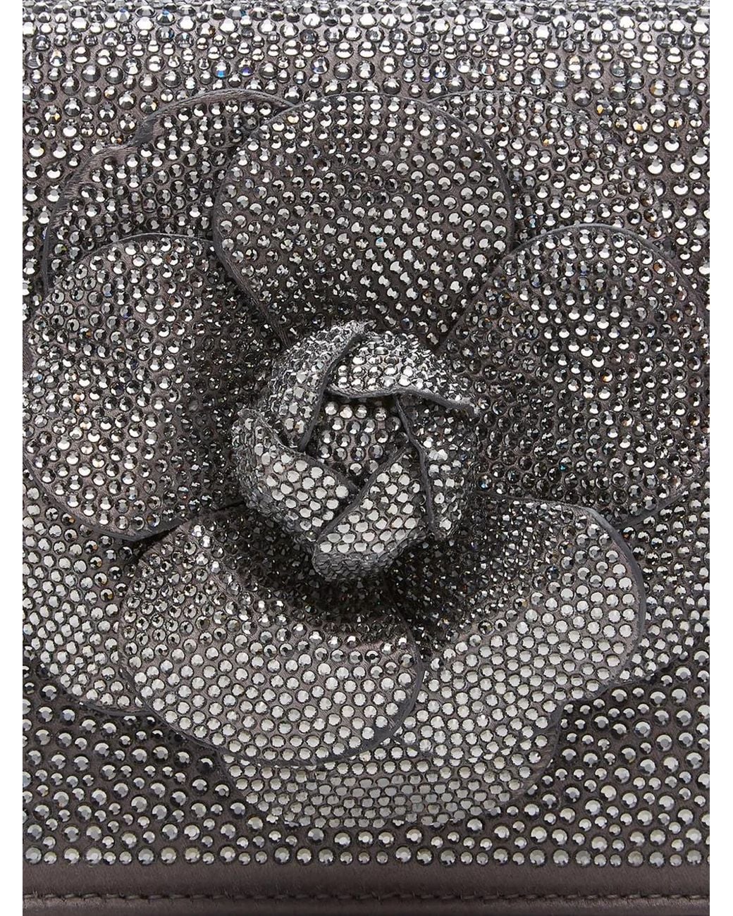 Oscar de la Renta Gray Tro Crystal-Embellished Mini Bag