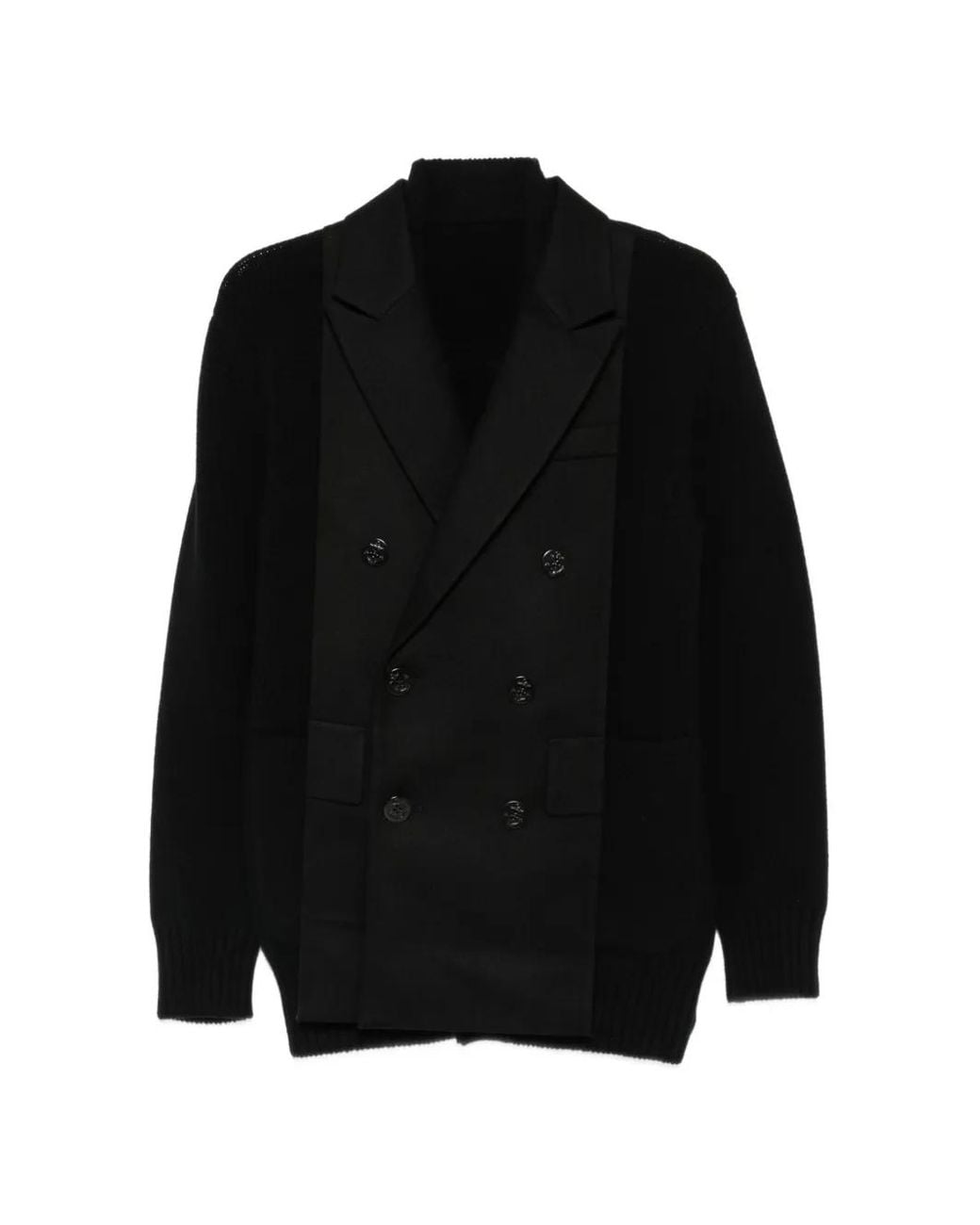 Sacai Black Double-Breasted Layered Cardigan