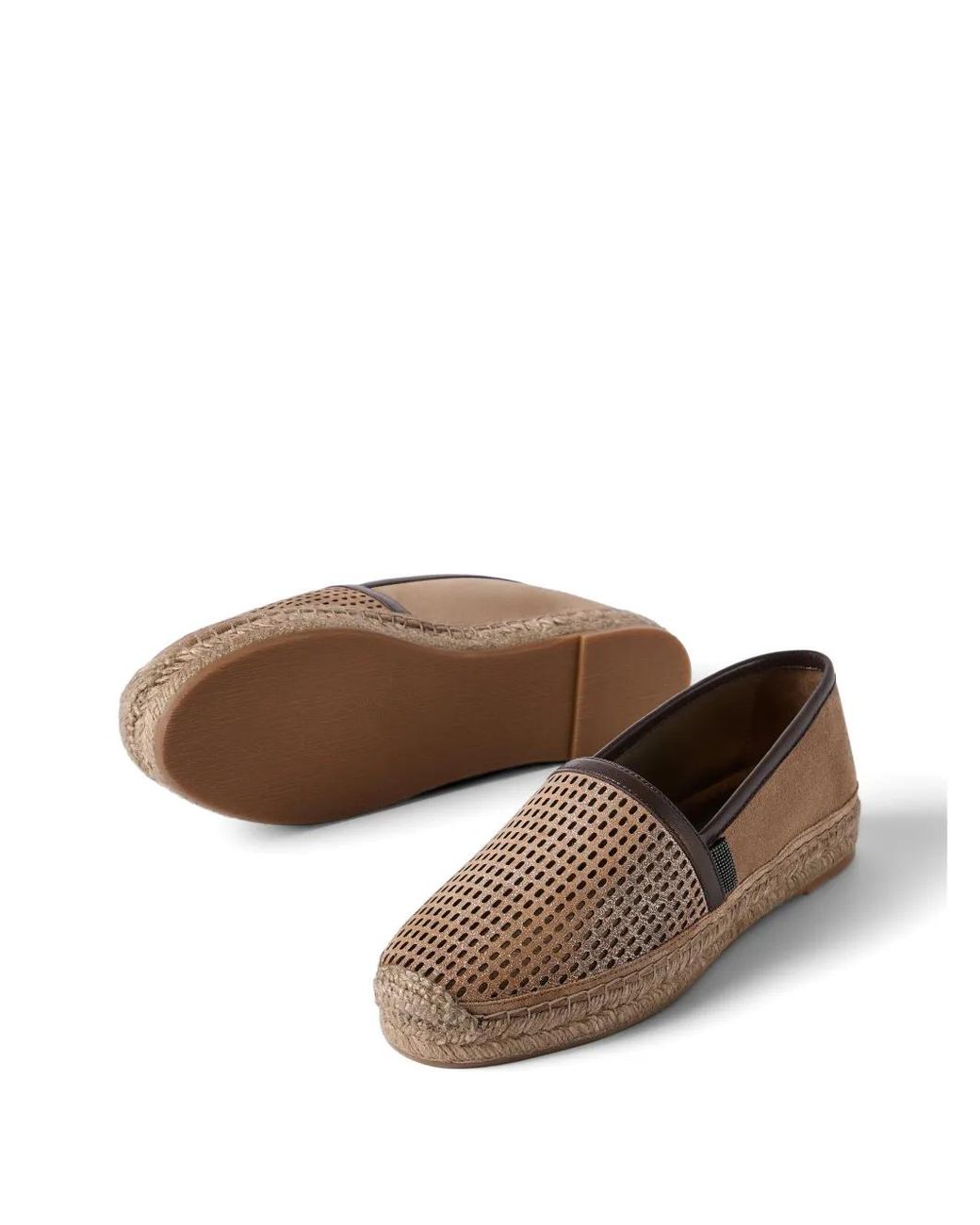 Brunello Cucinelli Brown Perforated Leather Espadrilles