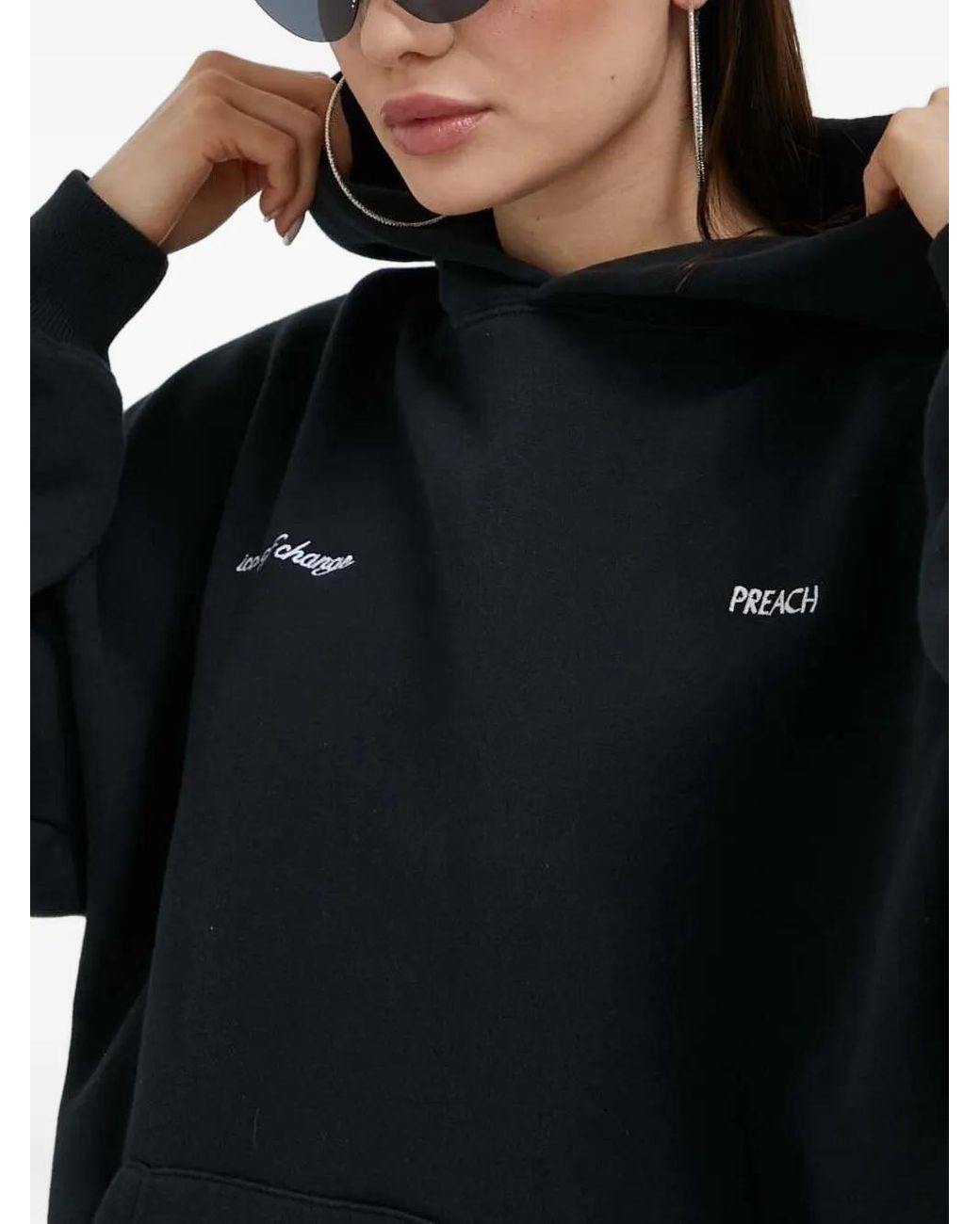 »preach« Black Lettering-Print Logo Hoodie