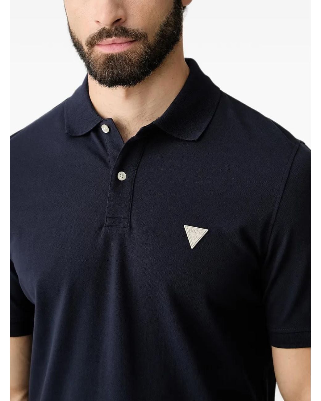 Guess Blue Logo-Patch Polo Shirt for men
