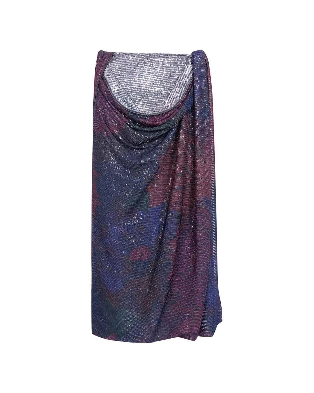 Maison Margiela Purple Printed Paillettes Draped Maxi Skirt