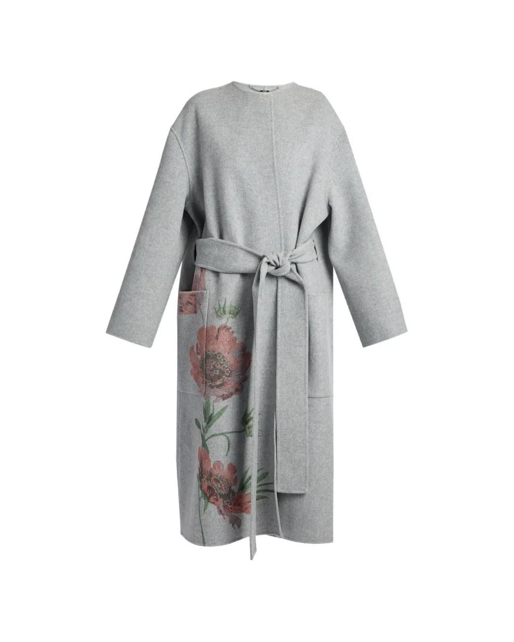 Erdem Gray Floral-Print Belted Coat