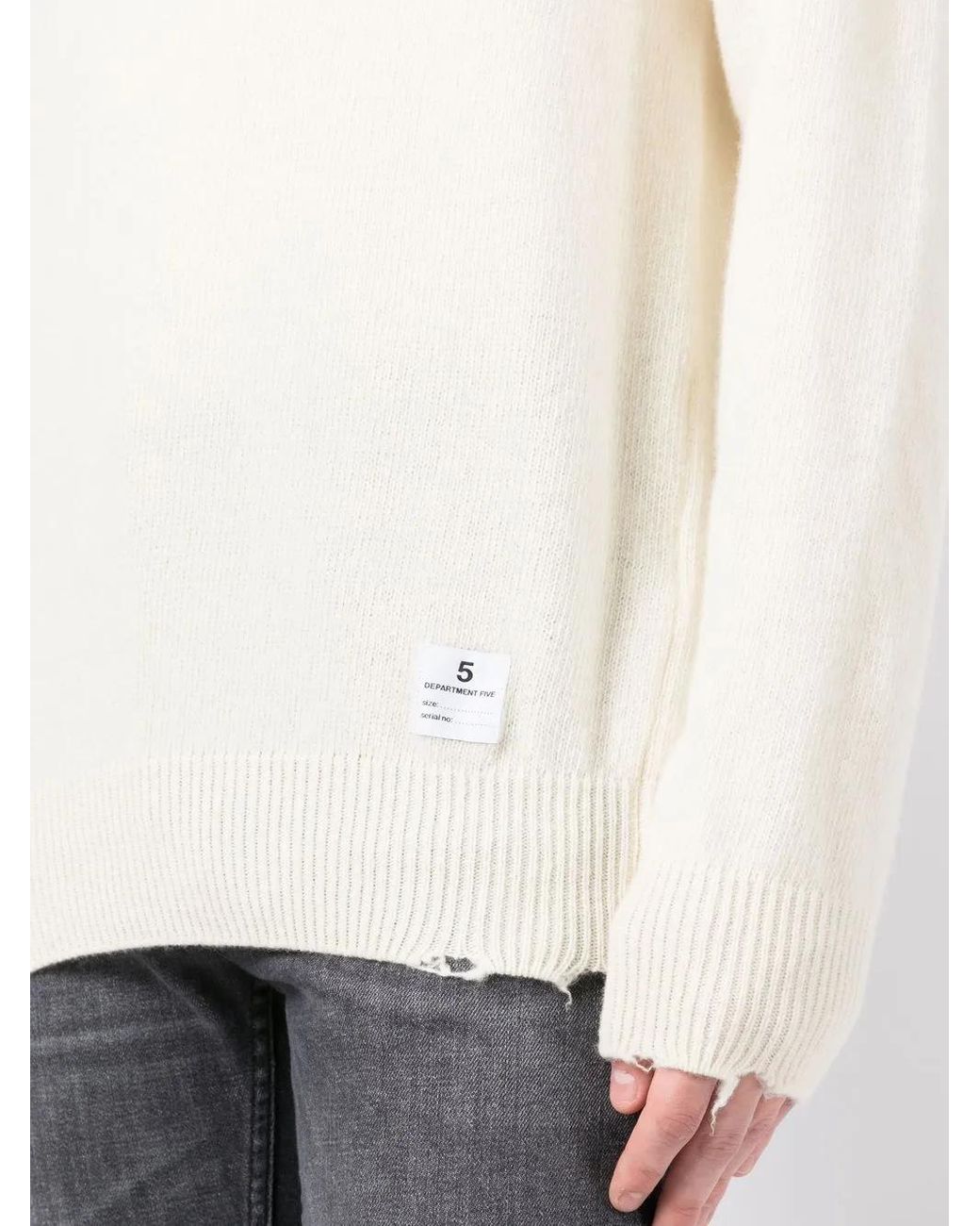 Department 5 White Distressed-Hem Crew-Neck Jumper for men
