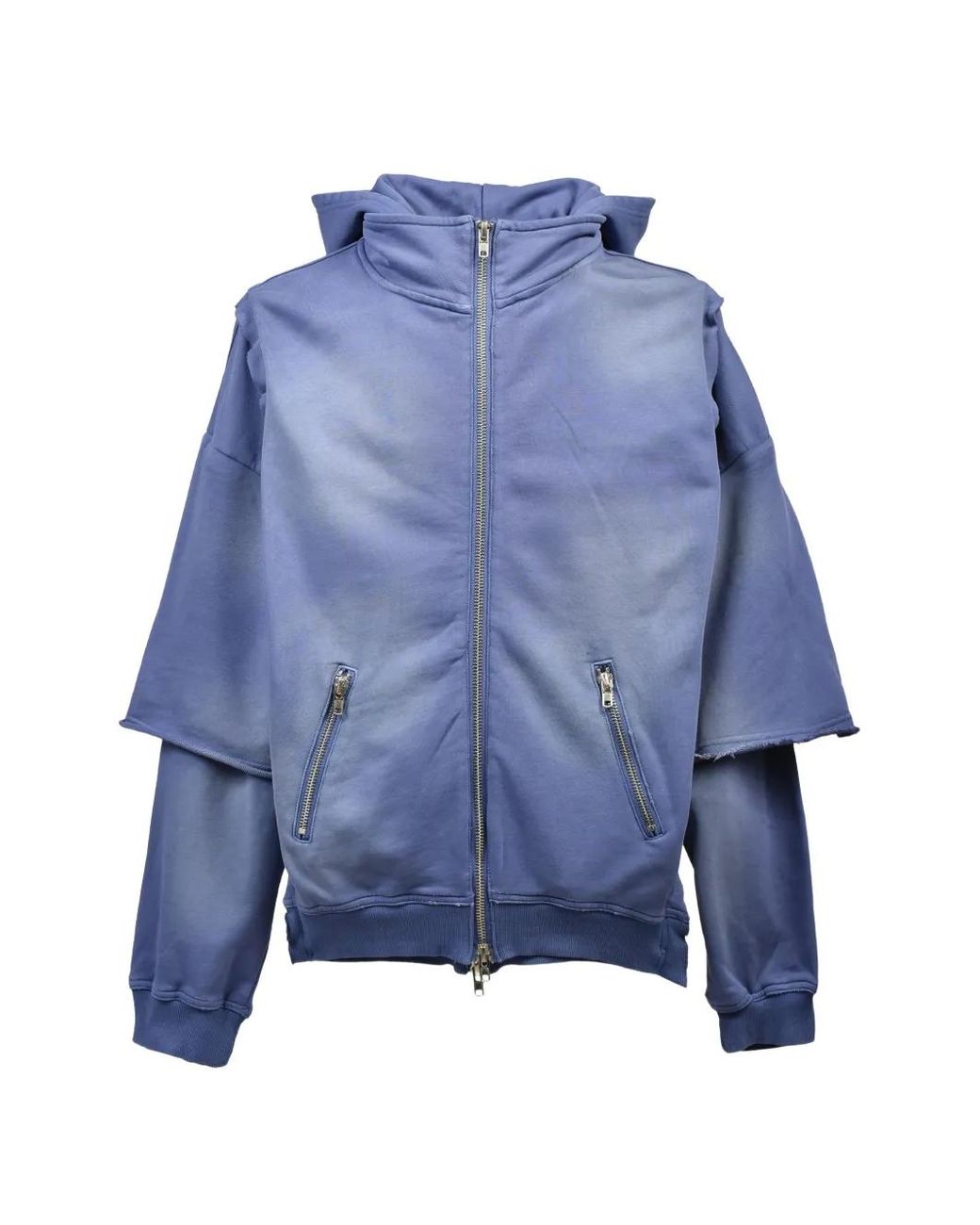 BREATH Blue Layered Zip-Up Hoodie for men