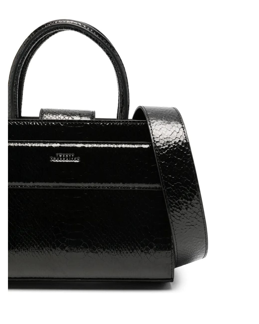 Twentyfourhaitch Black Serene Python-Effect Patent Tote Bag