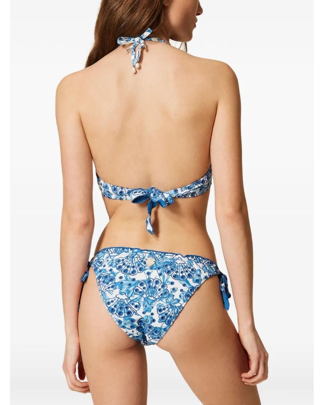 Twinset Blue Bikini Thong With Embroidery