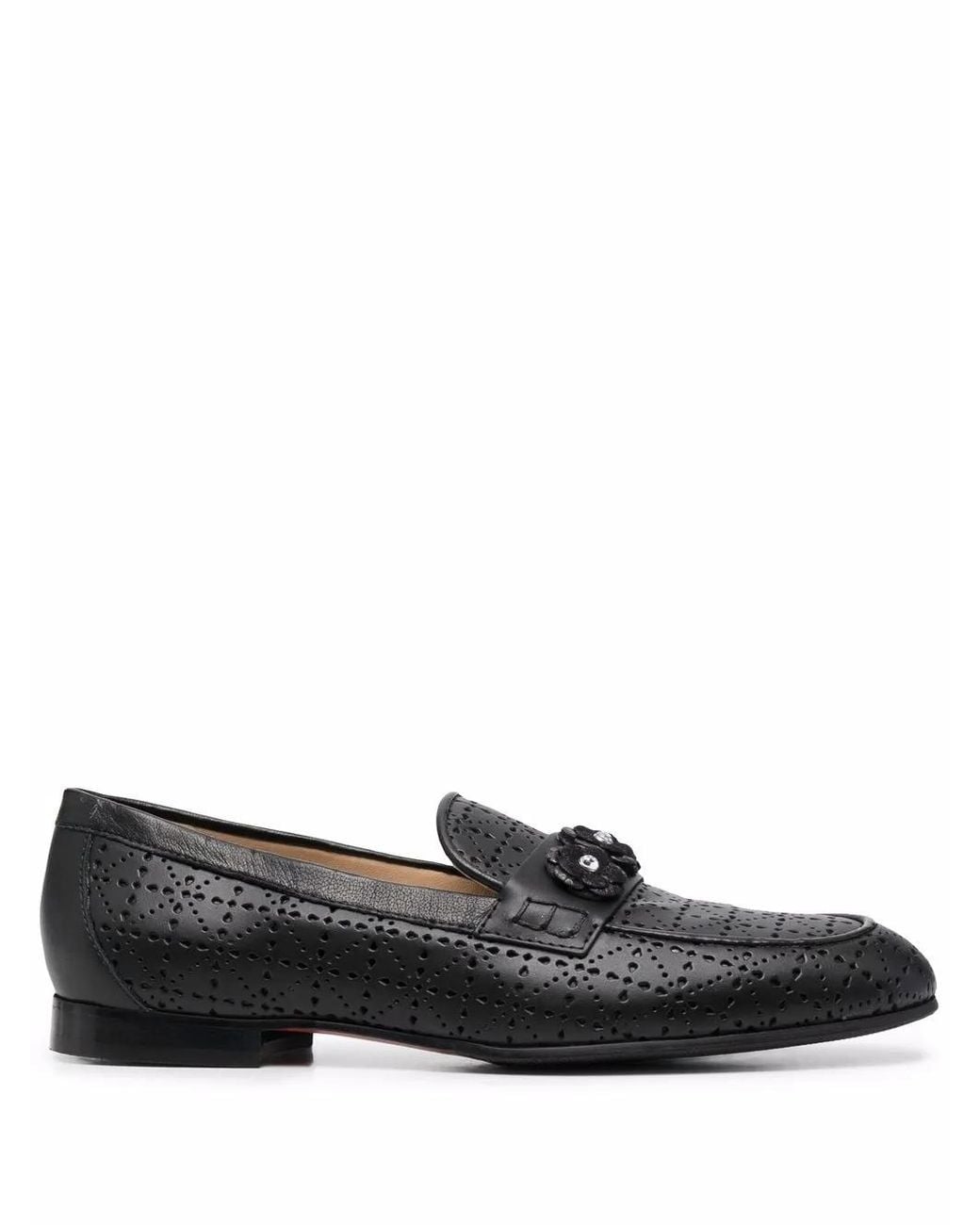Baldinini Black Floral-Appliqué Mocassins