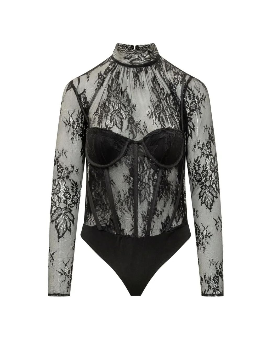 ACTUALEE Black Lace-Detail Panelled Body