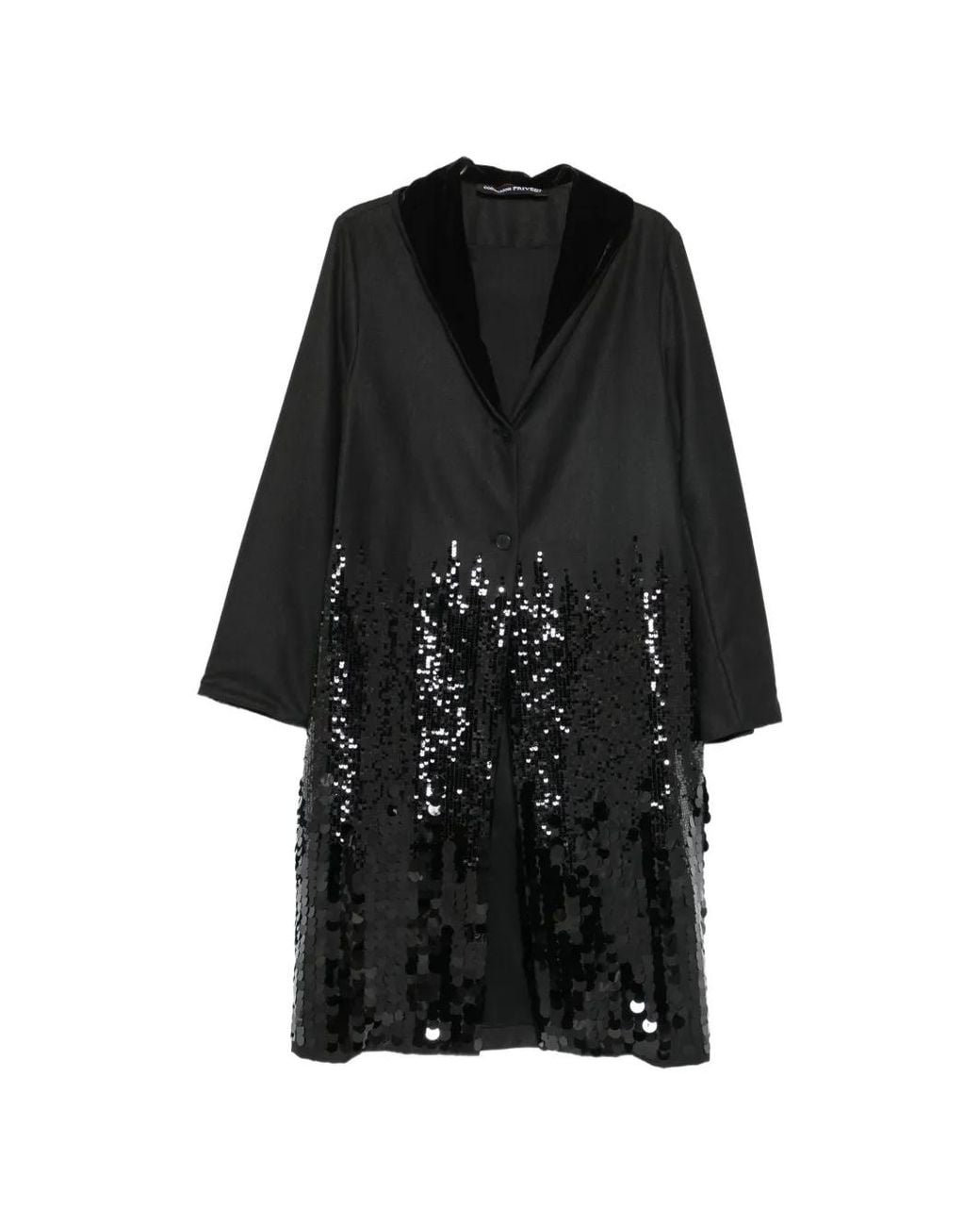 Collection Privée Black Sequin-Embellished Shawl-Collar Coat