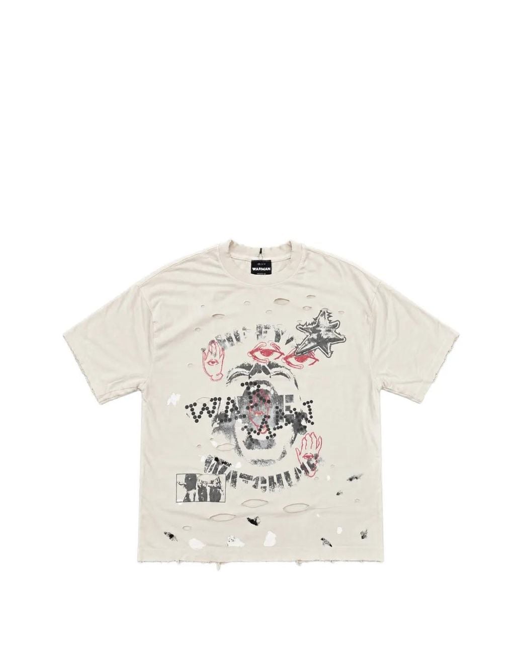 WARMAN White Distressed Graphic-Print T-Shirt for men