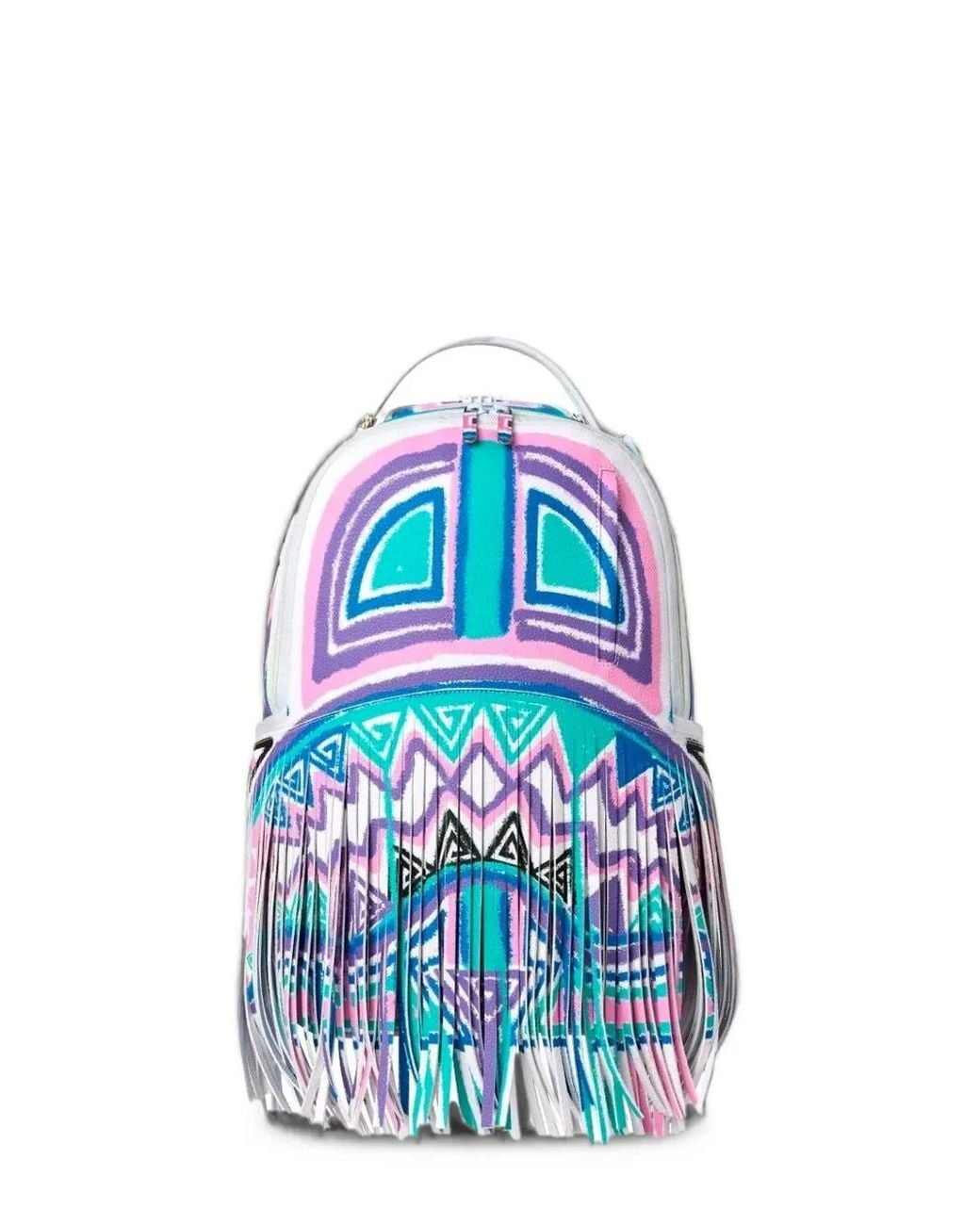 Sprayground Blue Fringed Graphic-Print Backpack