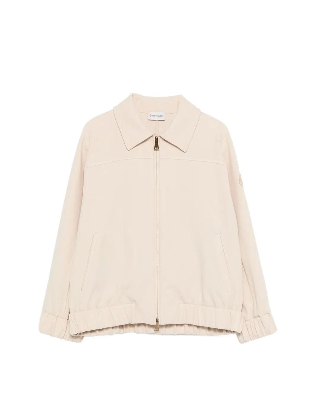 Moncler Natural Zip-Up Tonal-Logo Bomber Jacket