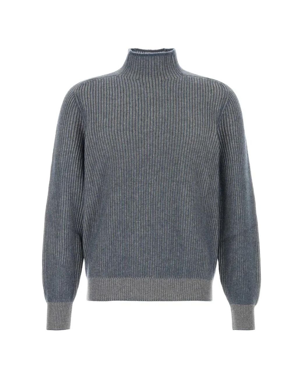 Brunello Cucinelli Gray Ribbed-Knit Cashmere Sweater for men