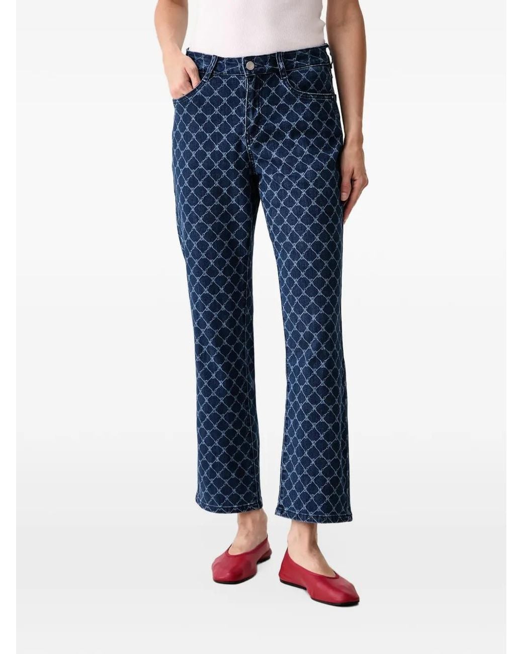 Joseph Ribkoff Blue Monogram-Pattern Cropped Jeans