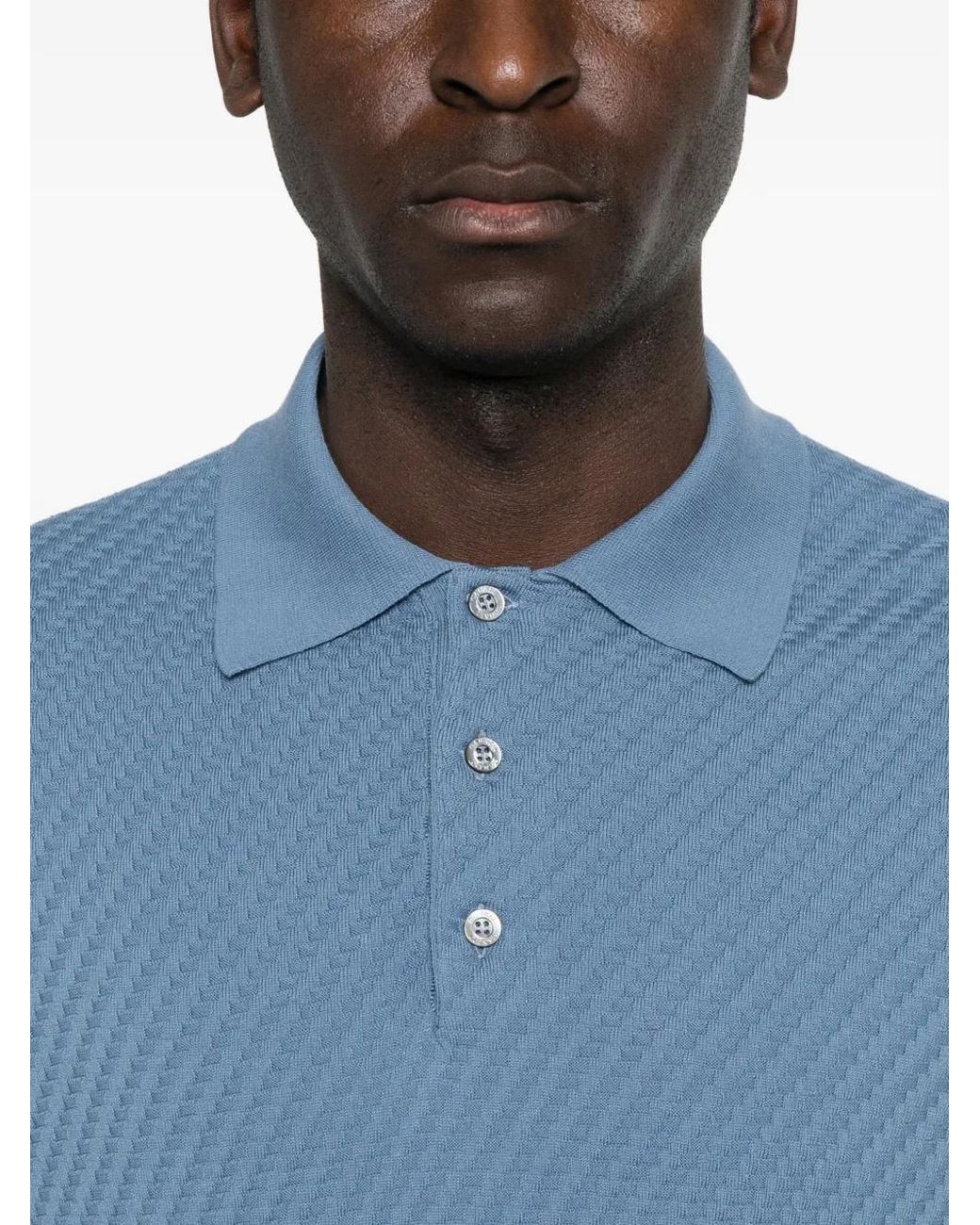 Canali Blue Textured Polo Shirt for men
