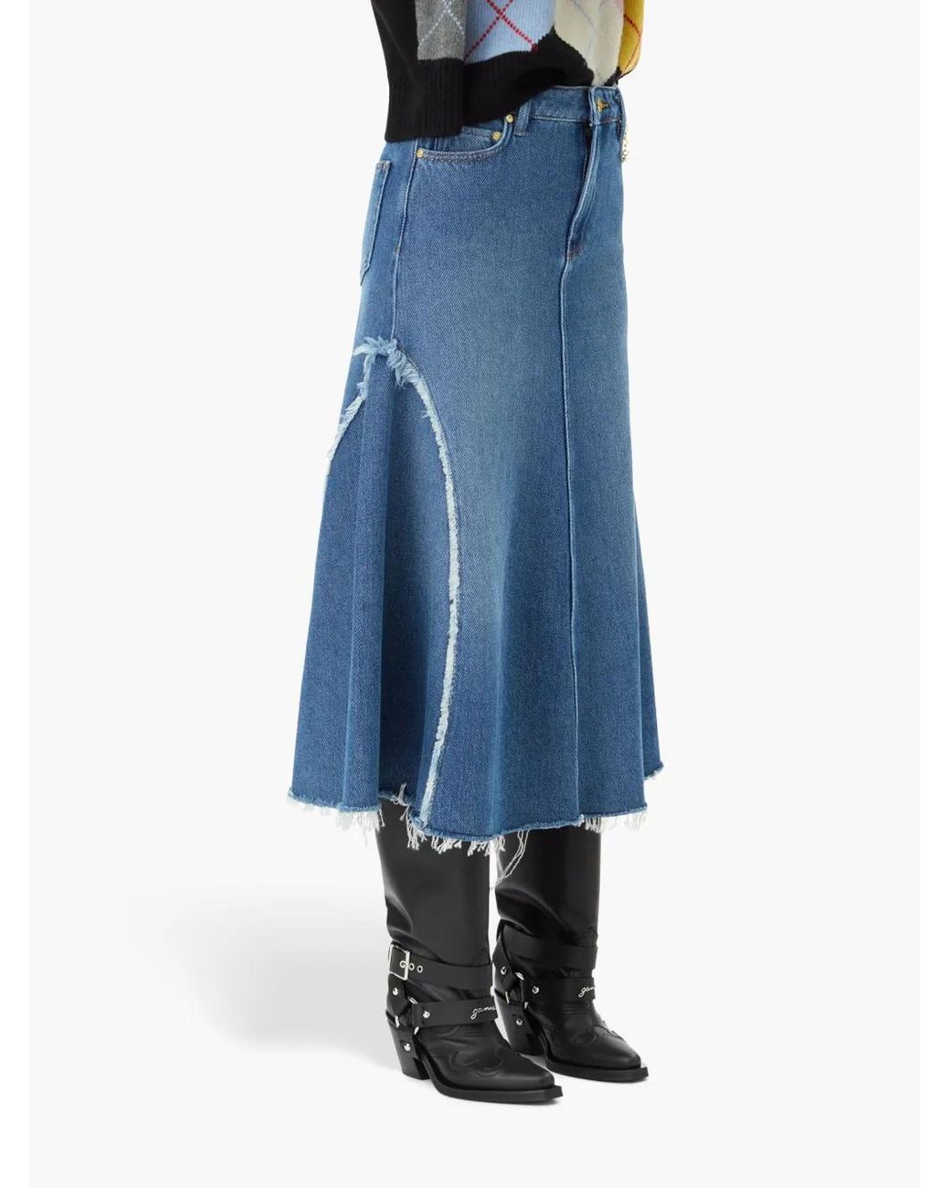 Ganni Blue Denim Midi Skirt