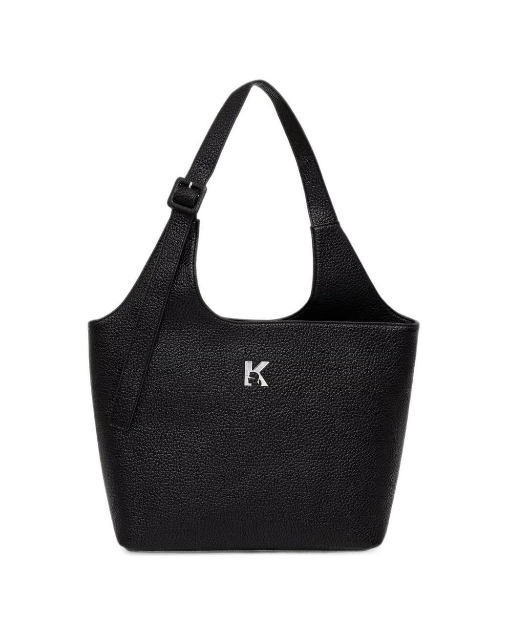Karl Lagerfeld Black Logo-Plaque Pebbled-Effect Tote Bag