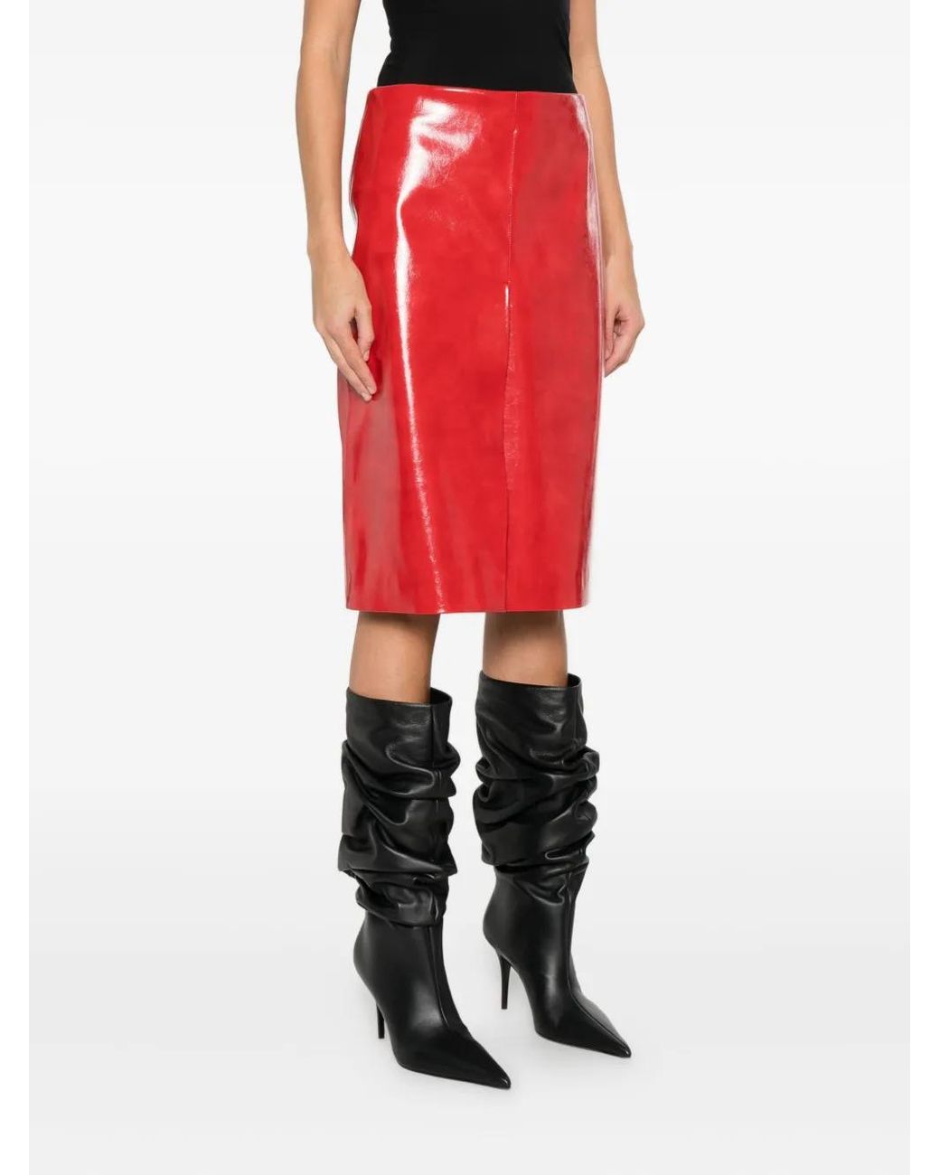 MSGM Red High-Waisted Fitted Skirt