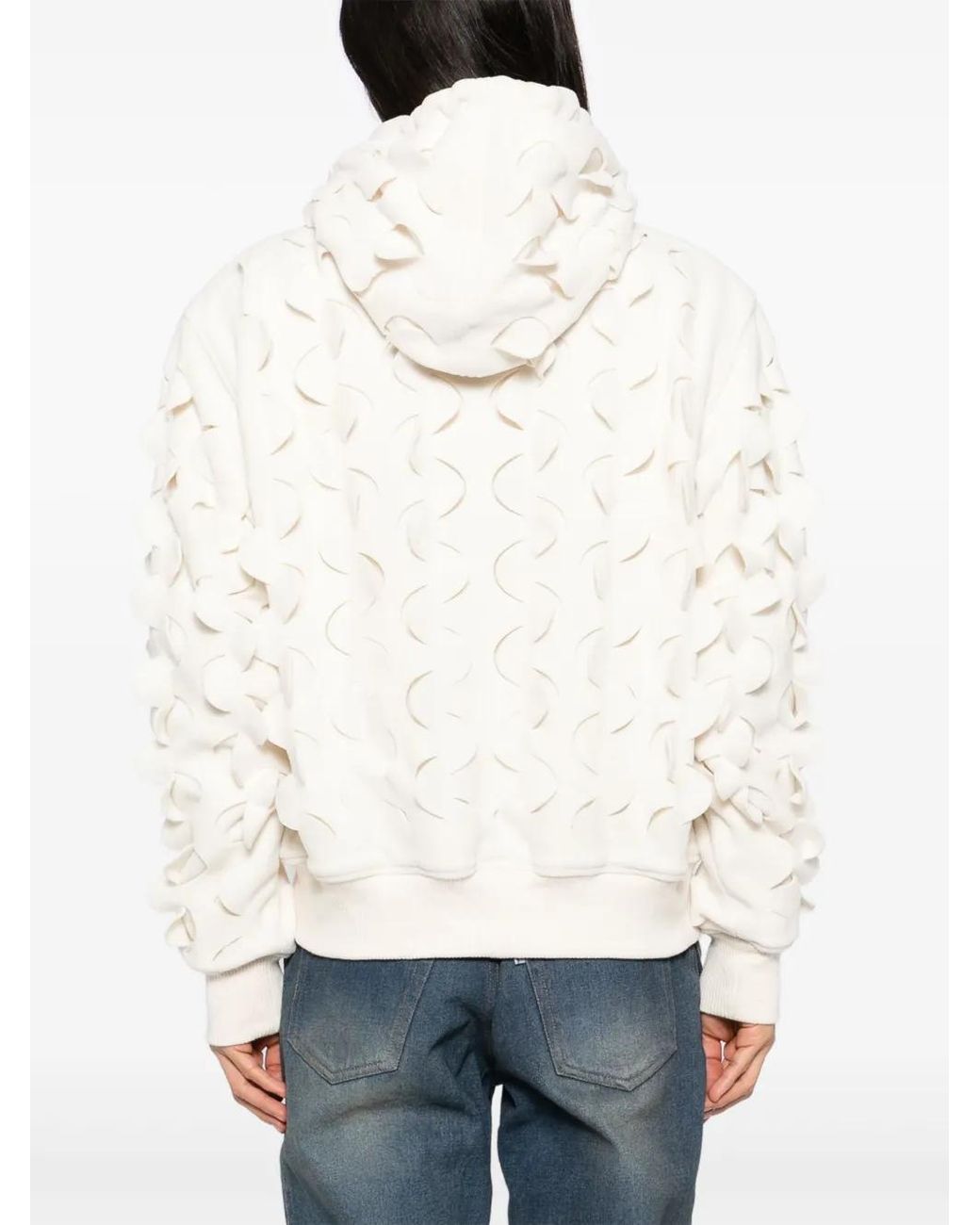JUNTAE KIM White Laser-Slashed Fleece Hoodie for men