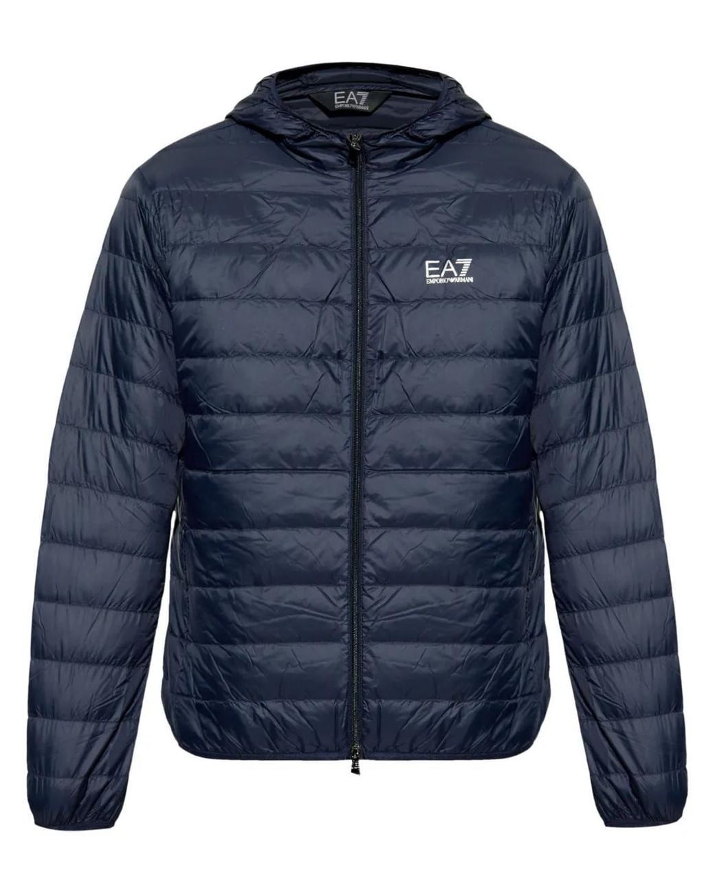 EA7 Blue Logo-Print Padded Jacket for men