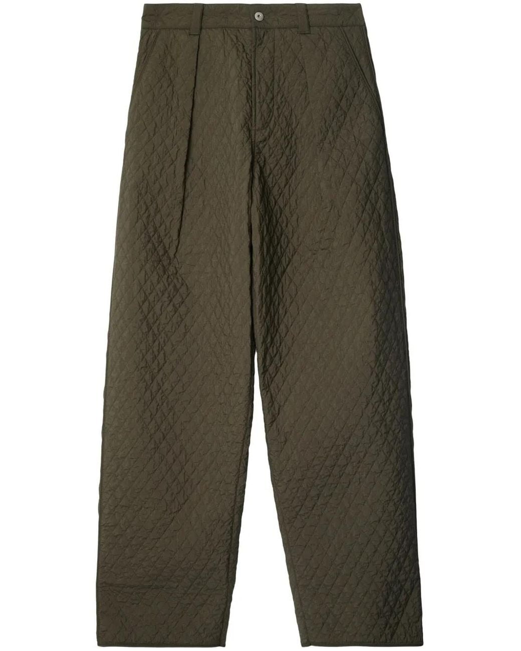 Burberry Green Diamond-Quilted Pleat-Detailing Trousers for men