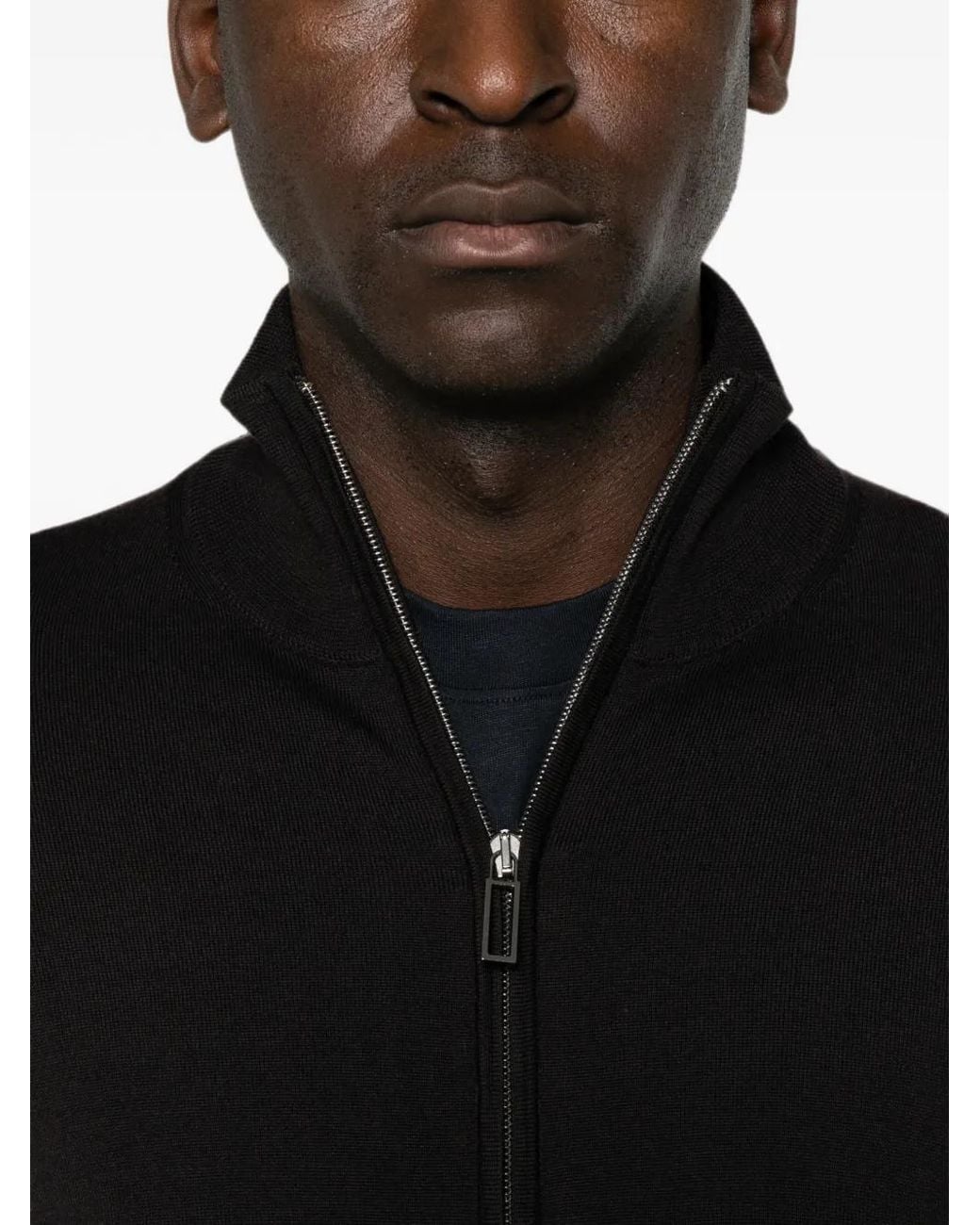 Paolo Pecora Black Zip-Up High-Neck Cardigan for men