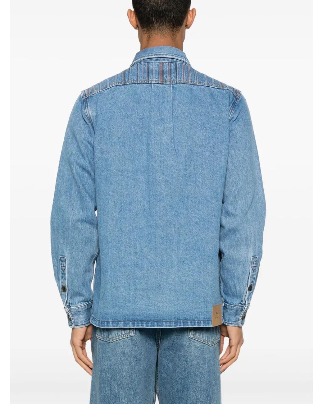 Paul Smith Blue Stripe-Embroidered Shirt Jacket for men