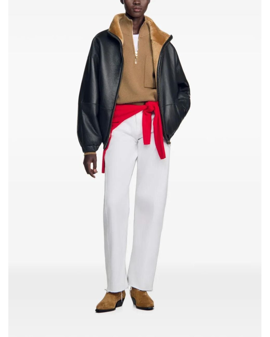 Sandro Natural Half-Zip Chest-Pocket Sweatshirt