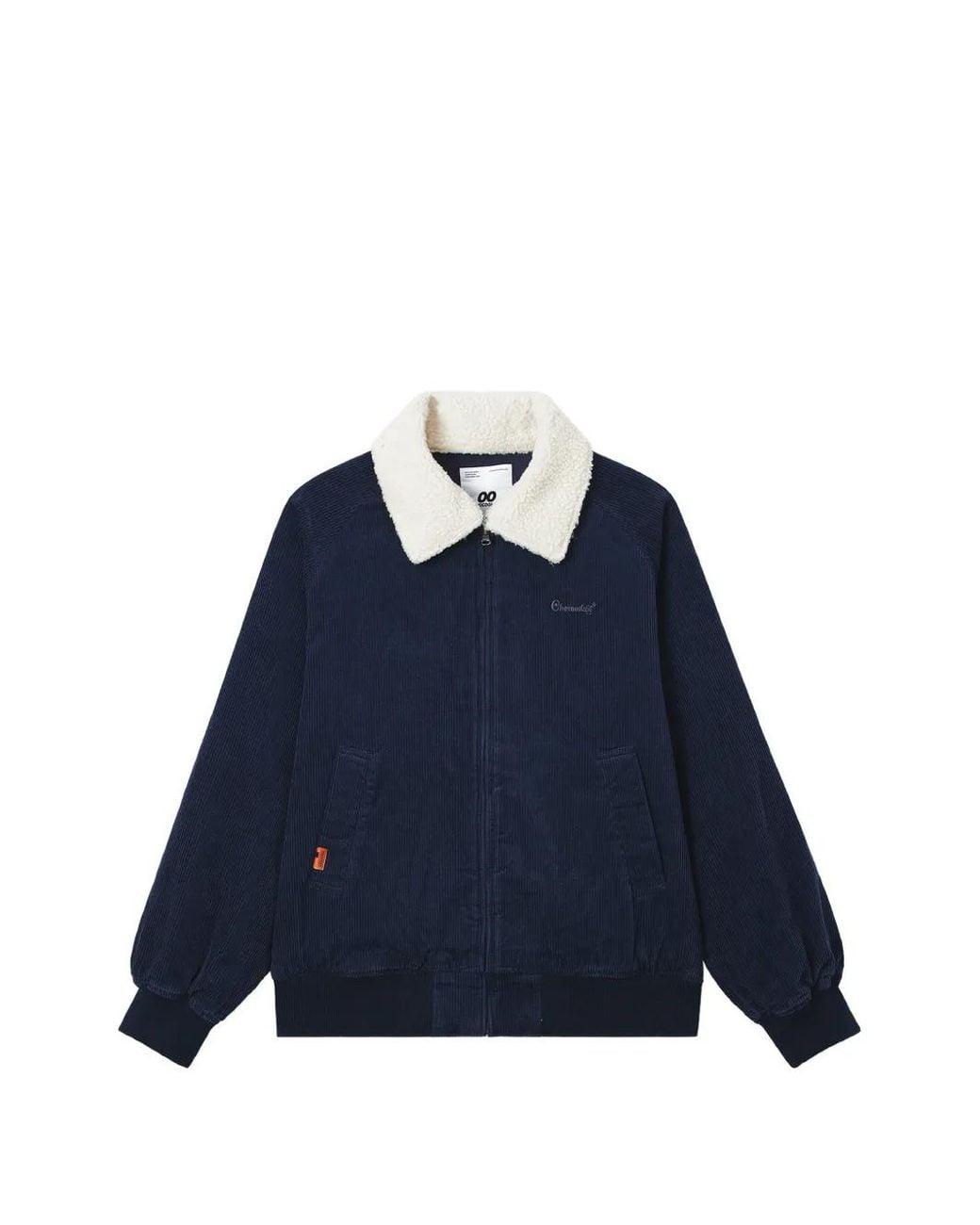 Chocoolate Blue Corduroy-Texture Bomber Jacket