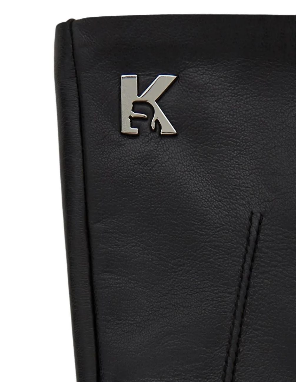 Karl Lagerfeld Black K Logo Leather Gloves