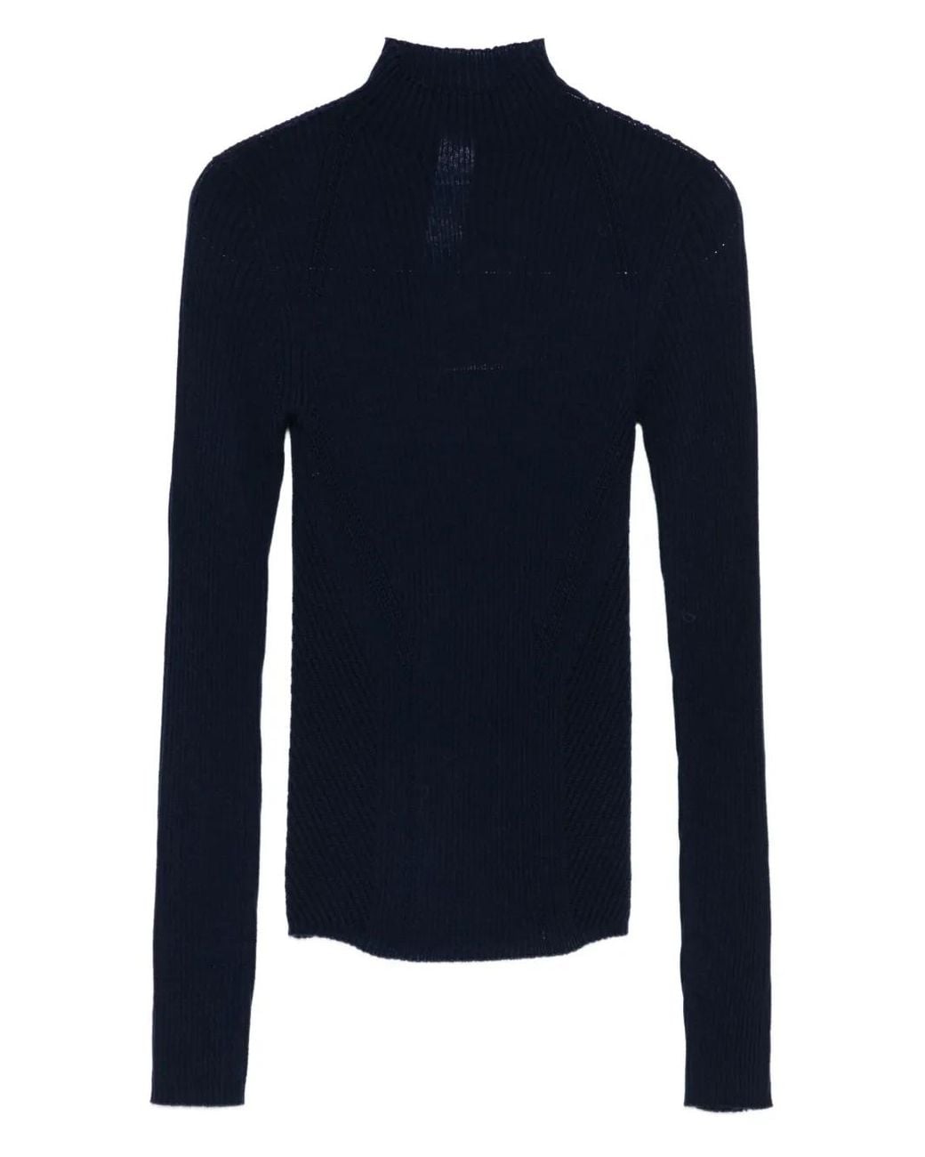 Twinset Blue High-Neck Ribbed Sweater