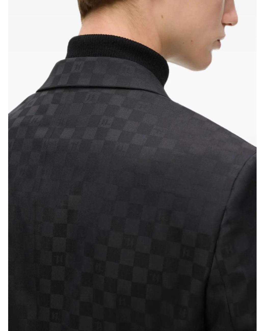 Karl Lagerfeld Black Checked Double-Breasted Blazer for men