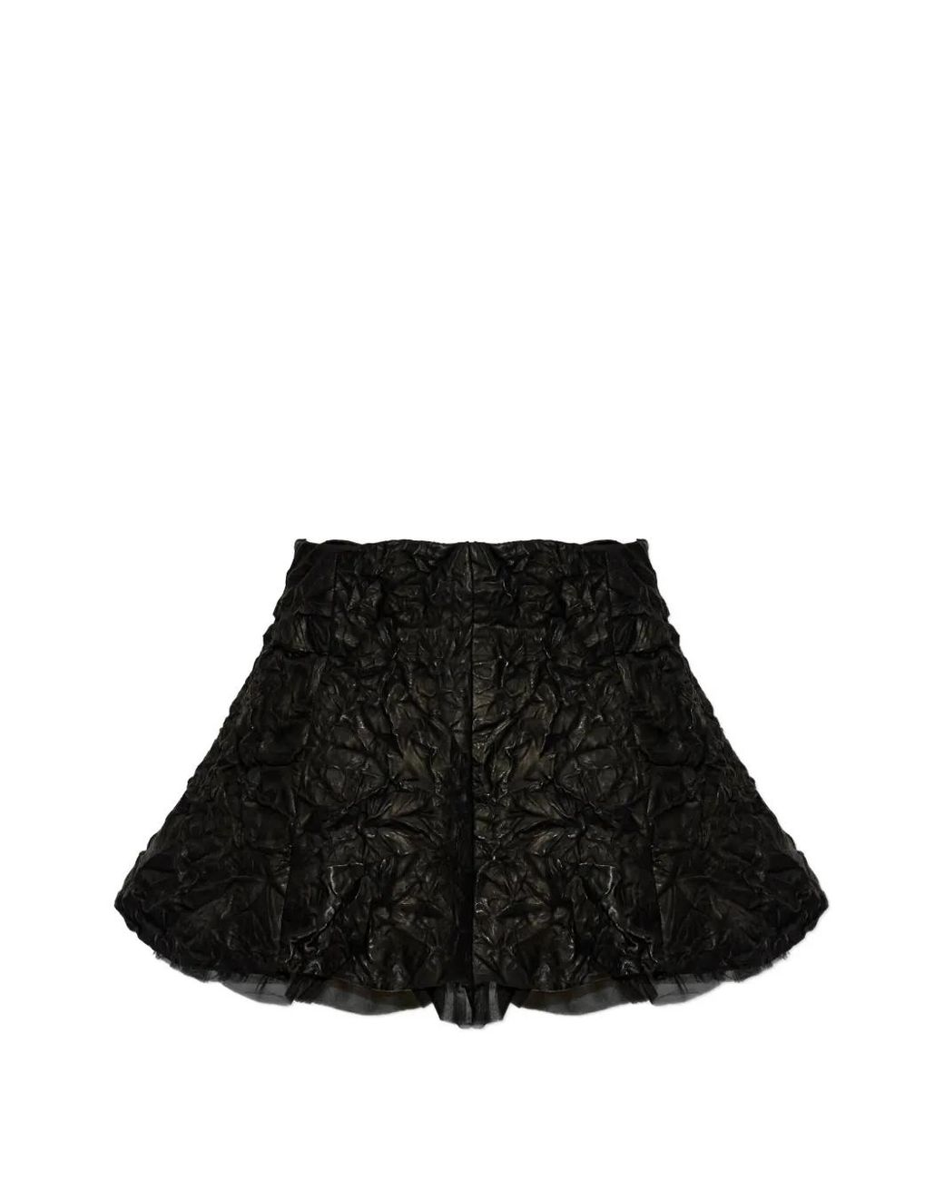 AVAVAV Black Crinkled-Effect Tulle-Trim Mini Skirt