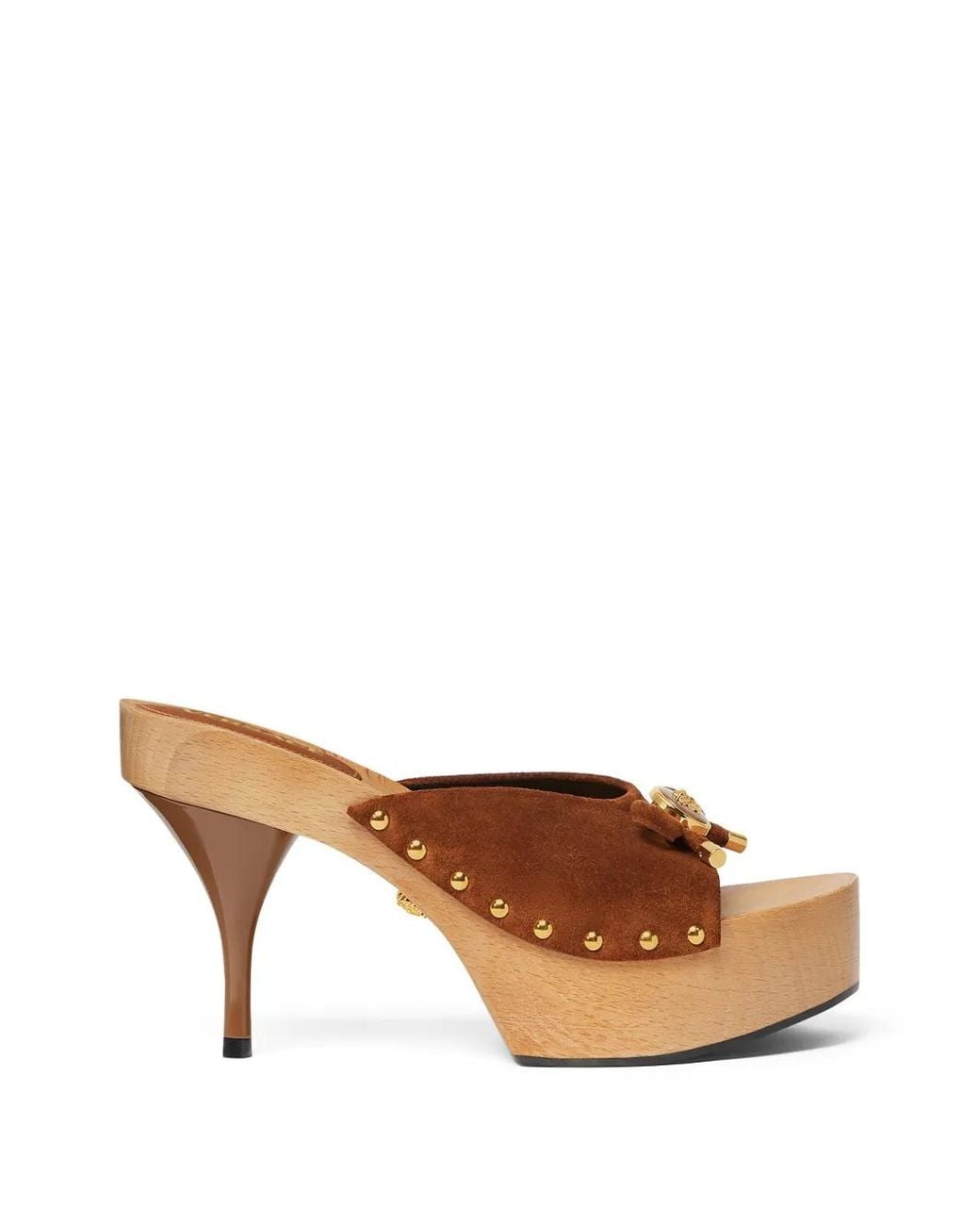 Versace Brown Opera Bow Embellished Suede Clogs