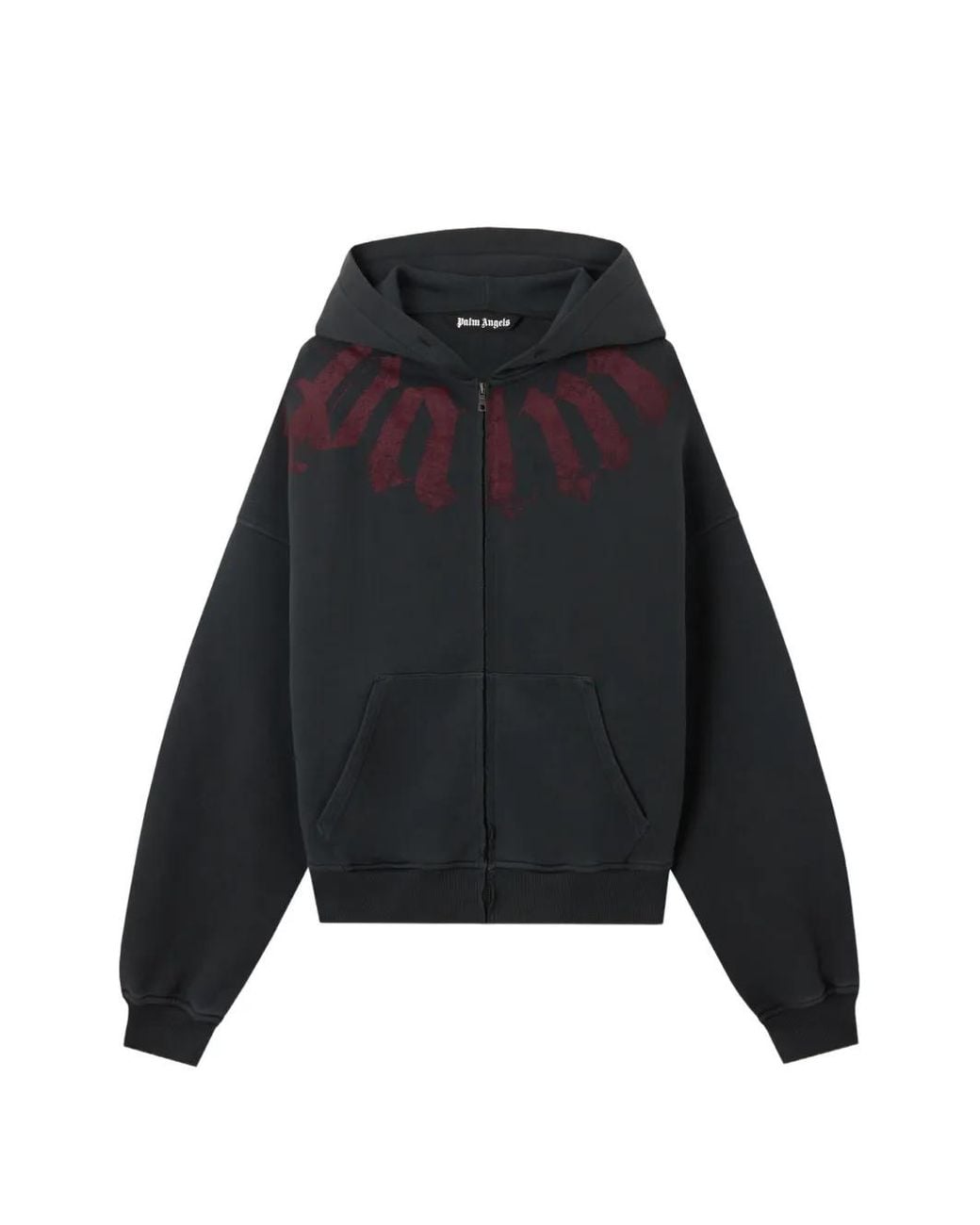 Palm Angels Black Big Neck Logo Zip Hoodie for men