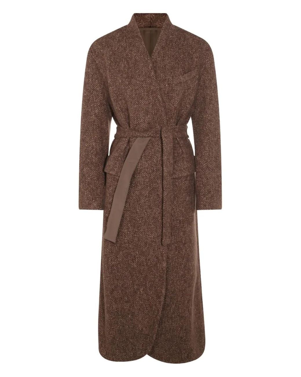 Brunello Cucinelli Brown Belted Wool And Cashmere Overcoat