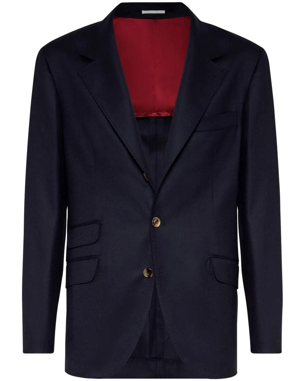 Brunello Cucinelli Blue Single-Breasted Wool Blazer for men