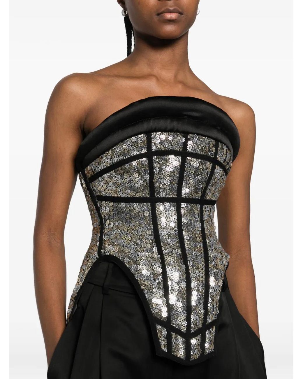 MITILIANE COUTURE Black Sequin-Embellished Corset Top