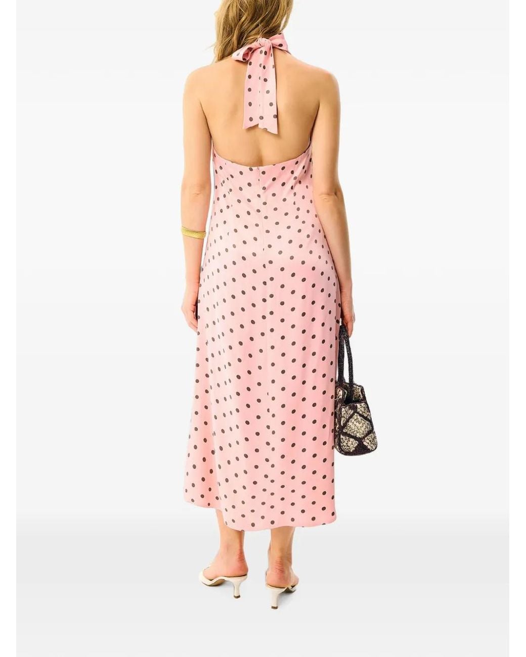 Sleeper Pink Robe Mi-Longue Jardin À Pois Et Dos Nu
