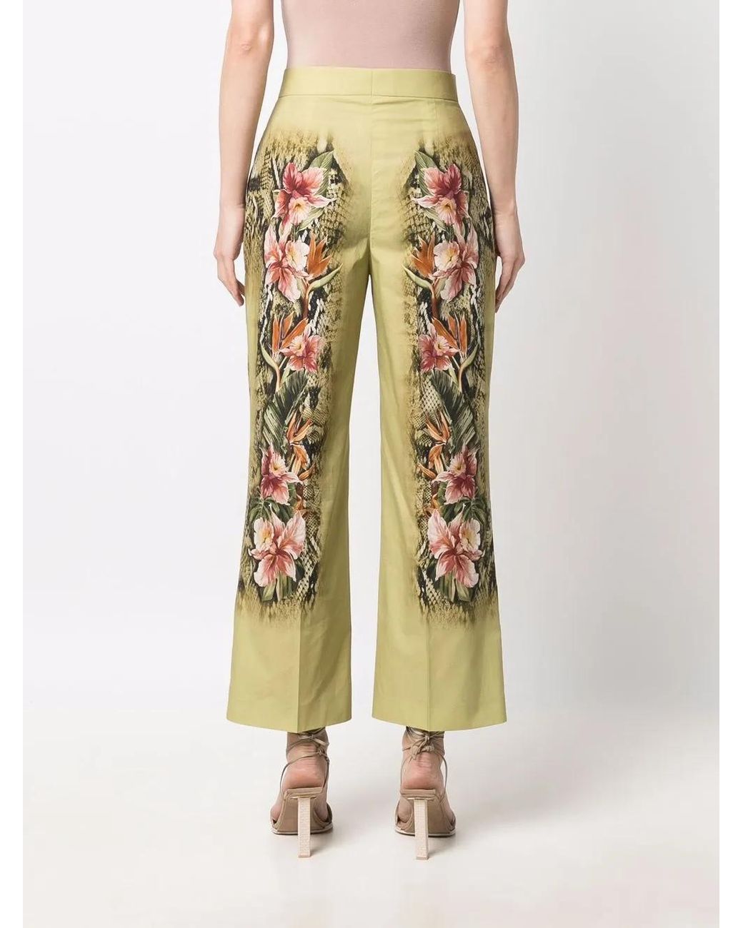 Alberta Ferretti Yellow Daffodil-Print Flared-Leg Trousers