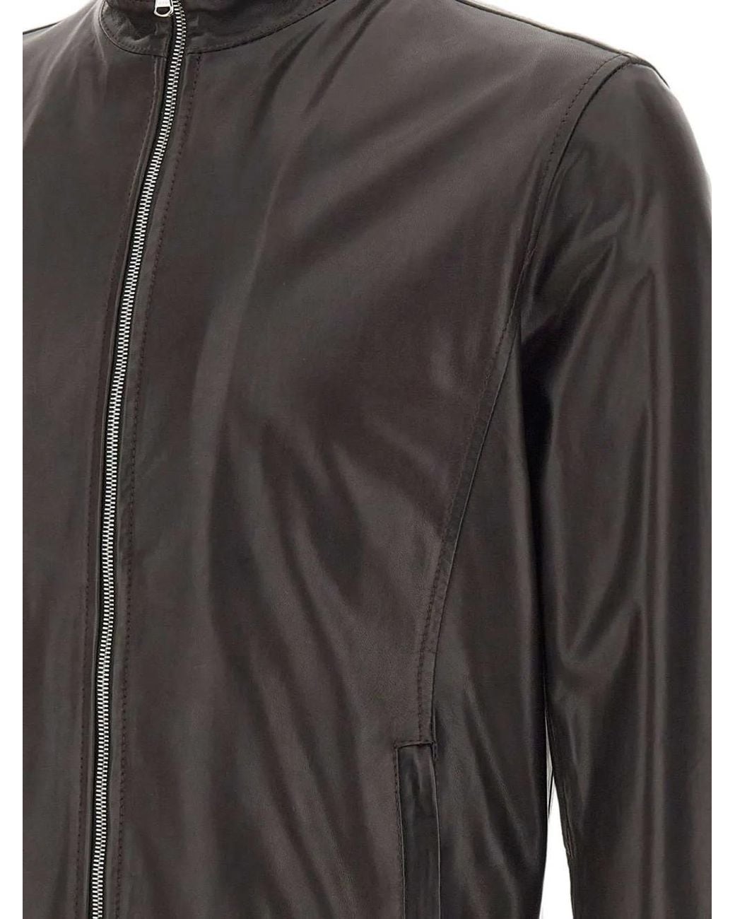 Barba Napoli Gray Veste En Cuir Zippée Fox for men