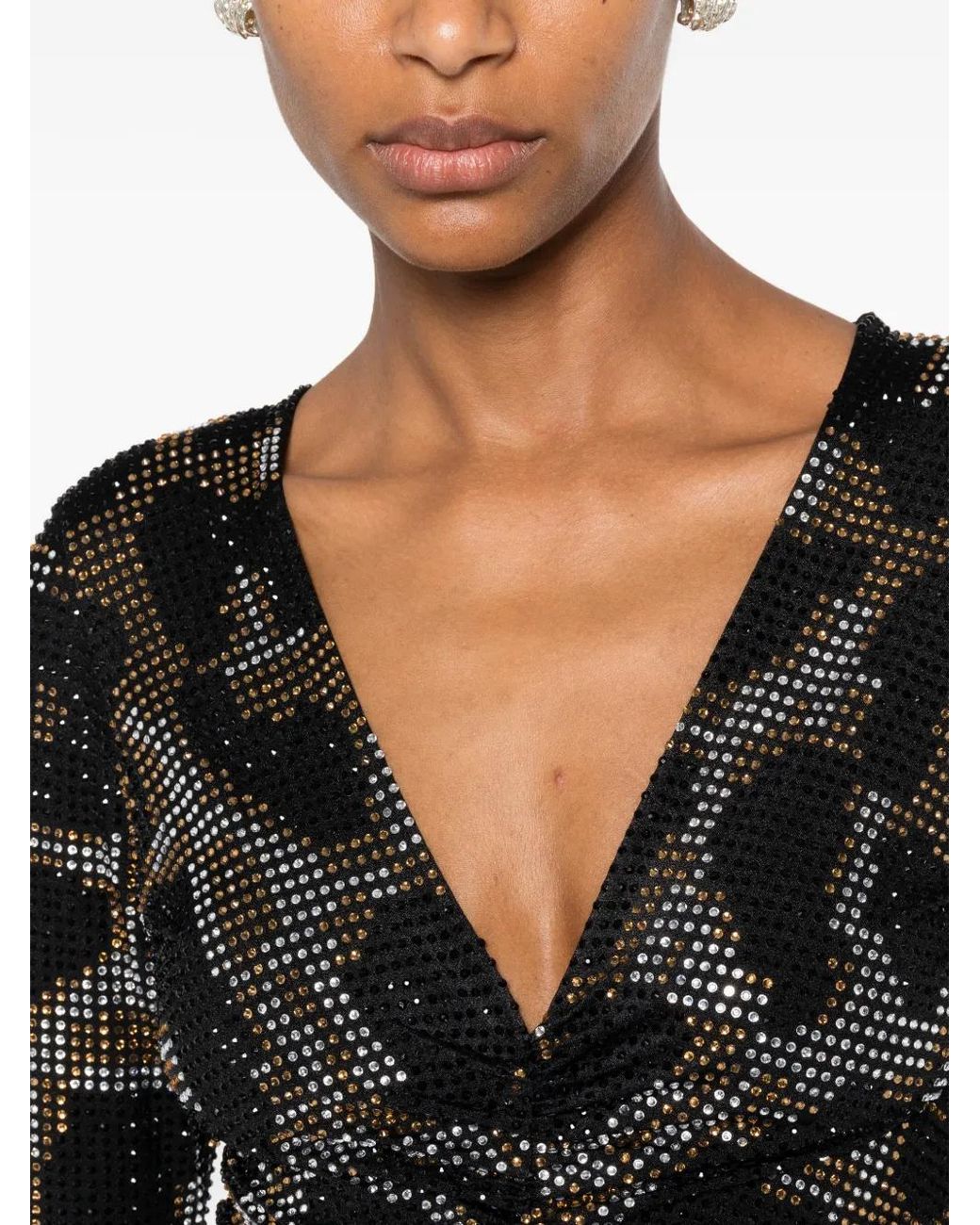 Miron Black Embellished Ruched Dress